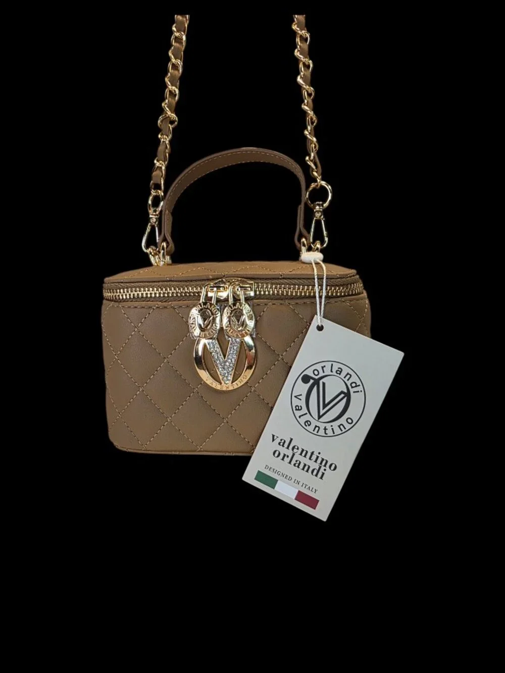 Quilted Taupe Shoulder or Cosmetic Bag by Valentino Orlandi  NWT FREE SHIPPING